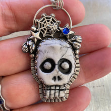 Load image into Gallery viewer, Spiderweb Hair Skull Necklace