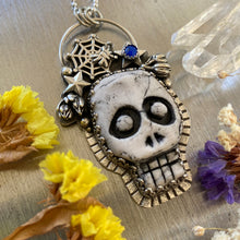 Load image into Gallery viewer, Spiderweb Hair Skull Necklace