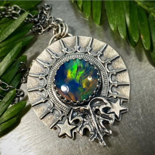 Keep Growing Monstera Leaf Opal necklace