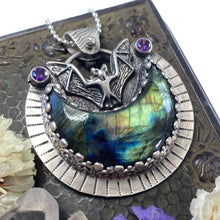 Load image into Gallery viewer, Batty Labradorite Moon Necklace