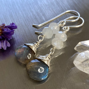 Moonstone + Labradorite Silver Earrings