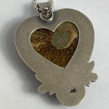 Load image into Gallery viewer, Ammonite Heart Fossil + Garnet Necklace