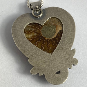 Ammonite Heart Fossil + Garnet Necklace