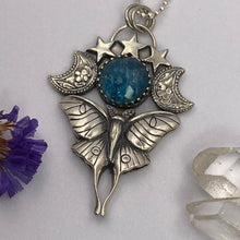 Load image into Gallery viewer, Luna Moth + Blue Gemstone Necklace