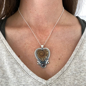 Ammonite Heart Fossil + Garnet Necklace