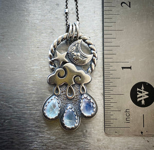 Rainbow Moonstone Raincloud Necklace