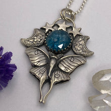 Load image into Gallery viewer, Luna Moth + Blue Gemstone Necklace