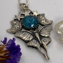 Load image into Gallery viewer, Luna Moth + Blue Gemstone Necklace