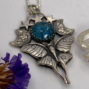 Luna Moth + Blue Gemstone Necklace