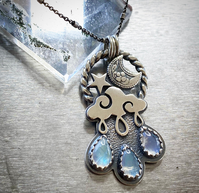 Rainbow Moonstone Raincloud Necklace