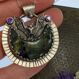 Batty Labradorite Moon Necklace