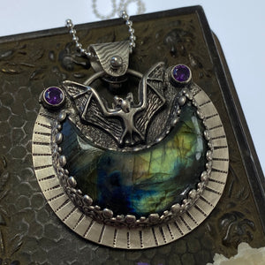 Batty Labradorite Moon Necklace