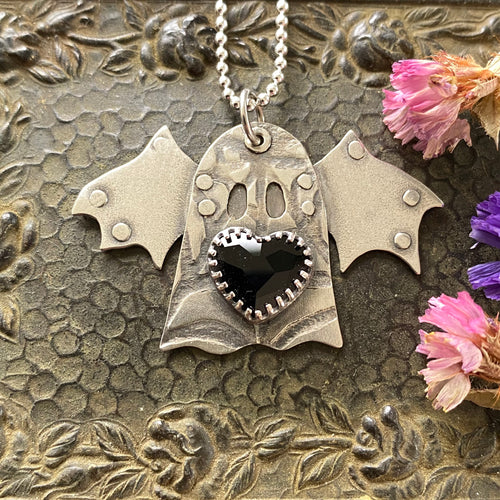 Black Heart Batwing Ghost Necklace