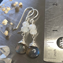Load image into Gallery viewer, Moonstone + Labradorite Silver Earrings