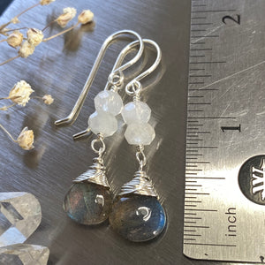 Moonstone + Labradorite Silver Earrings