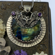 Load image into Gallery viewer, Batty Labradorite Moon Necklace