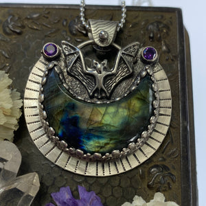 Batty Labradorite Moon Necklace