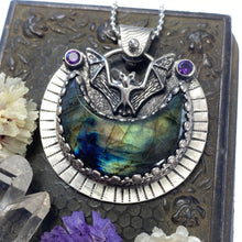 Load image into Gallery viewer, Batty Labradorite Moon Necklace