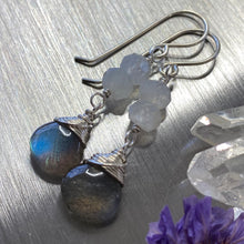 Load image into Gallery viewer, Moonstone + Labradorite Silver Earrings