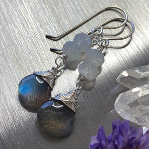 Moonstone + Labradorite Silver Earrings
