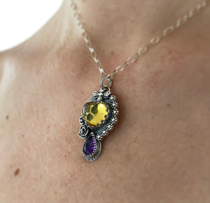 Amber and Amethyst Bee Necklace