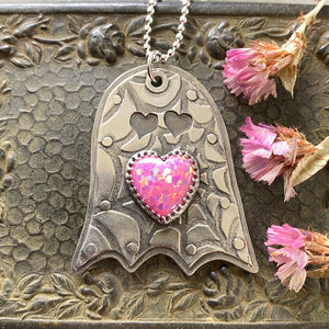 Pink Heart Ghost Necklace