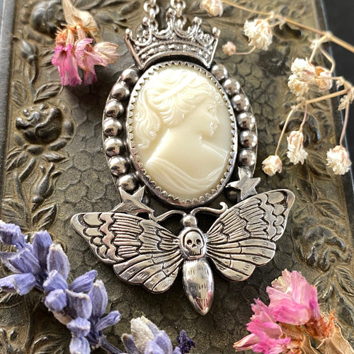 Cameo Moth Necklace