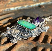 Load image into Gallery viewer, “Kiss This” Froggy pendant, amethyst and sterling opal