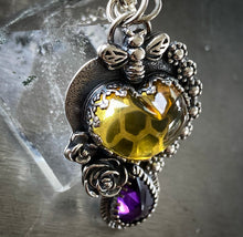 Load image into Gallery viewer, Amber and Amethyst Bee Necklace