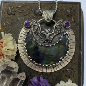 Batty Labradorite Moon Necklace