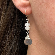Load image into Gallery viewer, Moonstone + Labradorite Silver Earrings