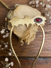 Load image into Gallery viewer, Rose Cut Garnet, Leaf Pattern Bat, Brass Hair Fork