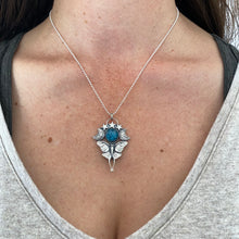 Load image into Gallery viewer, Luna Moth + Blue Gemstone Necklace