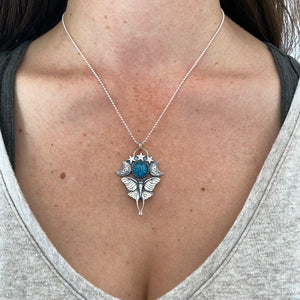 Luna Moth + Blue Gemstone Necklace