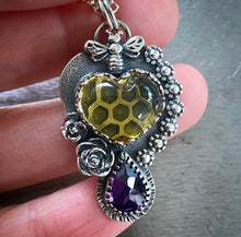 Load image into Gallery viewer, Amber and Amethyst Bee Necklace