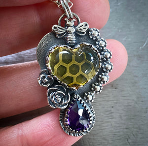 Amber and Amethyst Bee Necklace