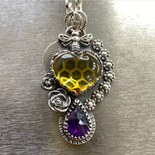 Load image into Gallery viewer, Amber and Amethyst Bee Necklace